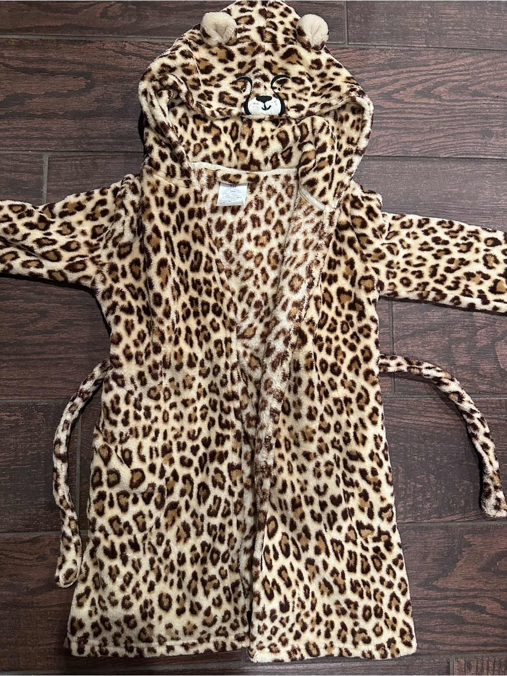 GAP Kids Plush Leopard Hooded Robe - Cream, Brown